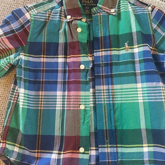 Toddler boy size 2t long sleeve button down  polo shirt multi color. Gently worn - Picture 2 of 9